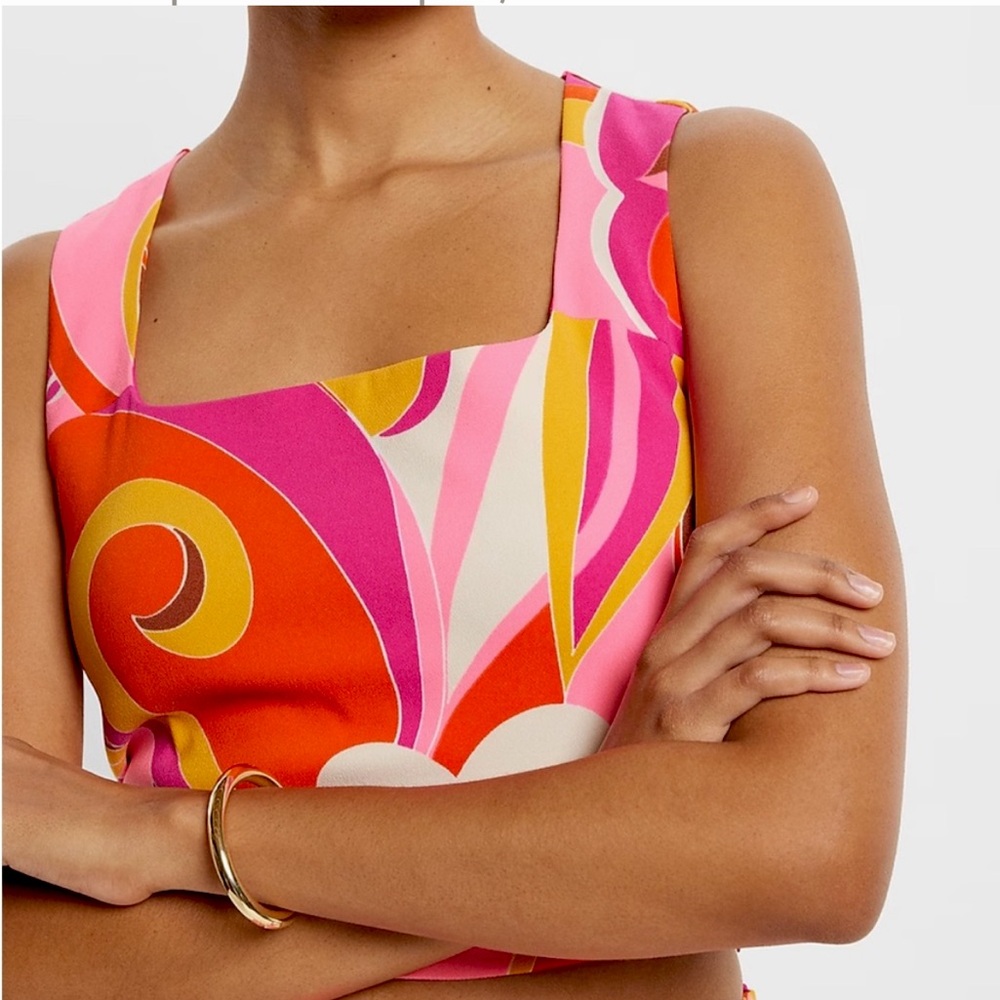 EXPRESS Printed Crop Tank/ Vibrant Pink and Orange Patterned Top